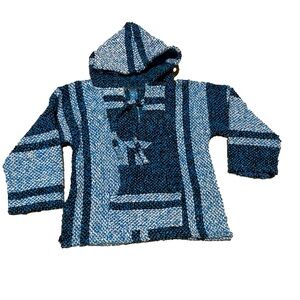 4/$20 Baja Poncho Hoodie Toddler 1-2T 1yr 2yr Sweater Blue Striped Pullover 🛑